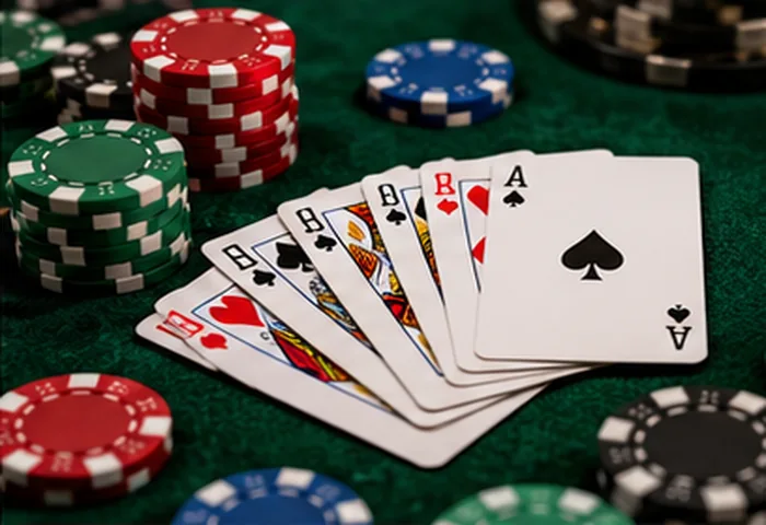 Playing cards and stacks of gaming chips