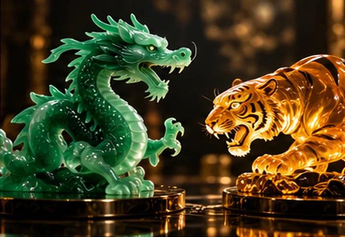 Green dragon and golden tiger figures