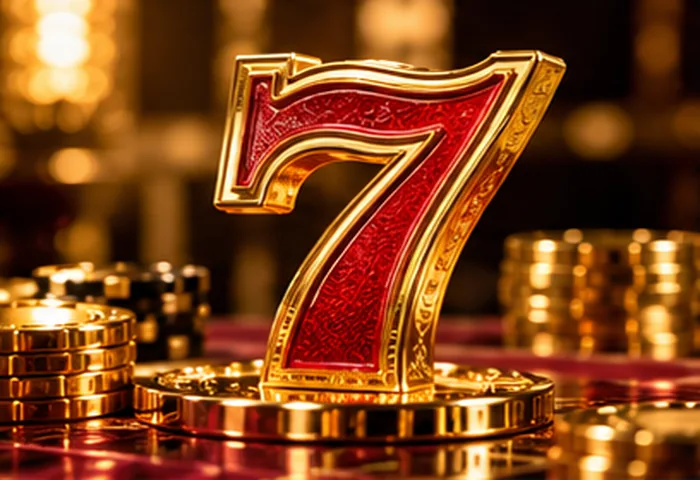 Golden number seven beside a table of tokens
